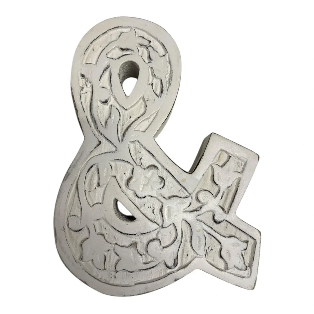 Nicole Miller‎ Home Decor Ampersand Wall Art Hanging Floral Carved Wood